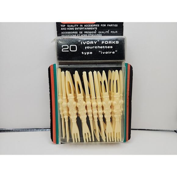 20 VTG Ivory Plastic Appetizer Forks Mid Century Modern Retro NEW IN PACKAGE - Picture 3 of 6
